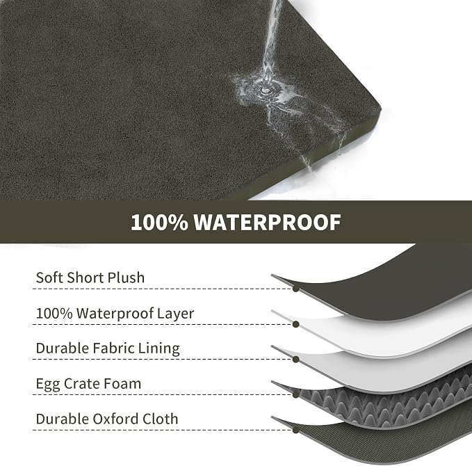 Outdoor Extra Large Dog Bed XXL for Giant Breed Dogs | Egg Crate Orthopedic Foam, Fits 48x30 Crates, TPU Waterproof Layer, Machine Washable 1680D Oxford Cover, Up to 110 lbs
