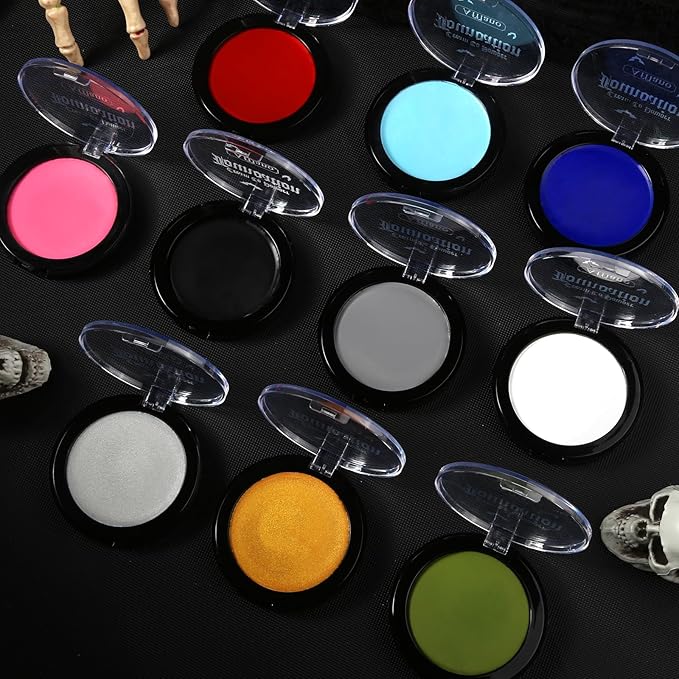 Pink Face Body Paint Cream to Powder Foundation Makeup, Pro Multi-Use Face Painting & Cream Blush for Pink Halloween FX Makeup, Non Toxic Washable Long Last Facepaint for Skull, Goth, Parties, Cosplay