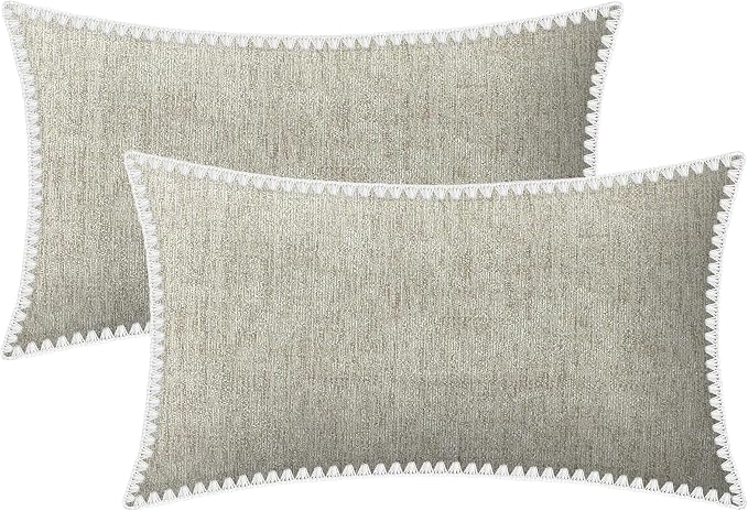 BRAWARM Chenille Throw Pillow Covers 12x20 Inches, Taupe, 2 Pack | Decorative Lumbar Pillow Covers with Shell Edge, Soft Cushion Cases for Sofa Bed Living Room Home Farmhouse (No Insert)