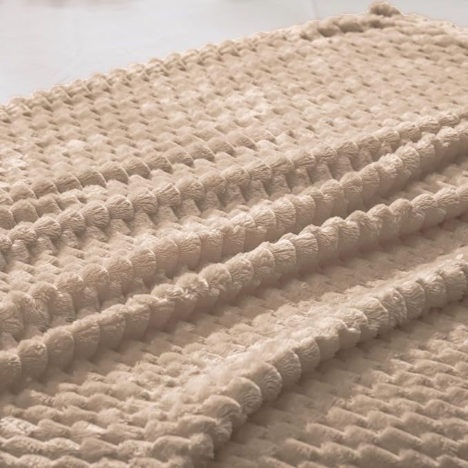 Vessia Flannel Fleece Twin Size Blanket(60x80 inch), 3D Jacquard Camel Fuzzy and Warm Blanket for Couch,Sofa,Bed,Chair, 300GSM Super Soft Touch Cozy Lightweight Bed Decor for All-Season
