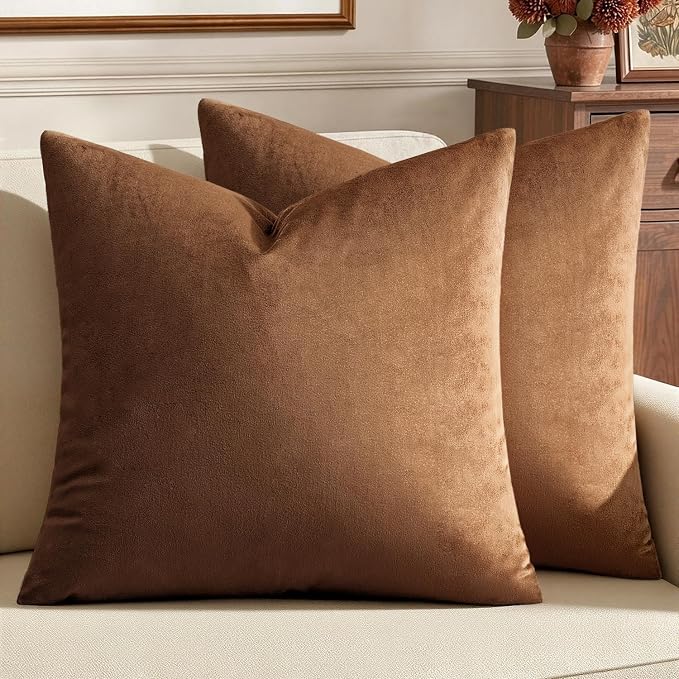 MIULEE Velvet Throw Pillow Covers 18x18 Inch Pack of 2 Chocolate | Soft Solid Decorative Pillow Covers, Modern Luxury Home Decor, for Couch Chair Sofa Bedroom Livingroom
