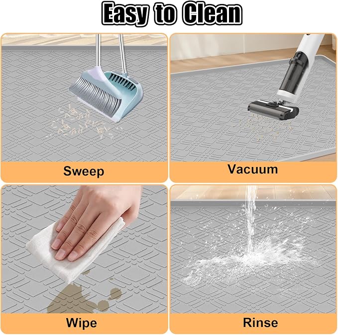 Silicone Cat Litter Mat 42" x 29" Cat Mat for Litter Box, Light Grey | Extra Large Cat Litter Trapping Mat for Floor, Waterproof, Non-Slip Kitty Litter Box Mat with Raised Edge, Easy to Clean
