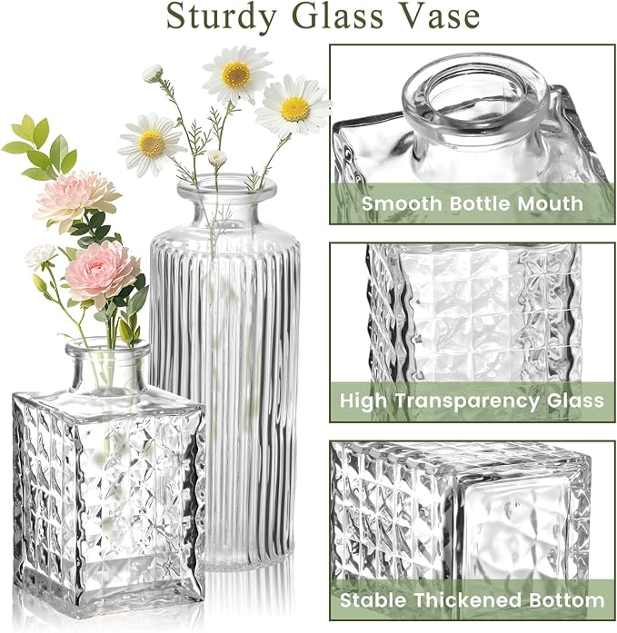 DOMESTAR 16 PCS Glass Bud Vases Set, Small Clear Cylinder Vases | Propagation Station, Plant Terrarium, Rustic Wedding, Table Centerpieces, Modern Living Decor