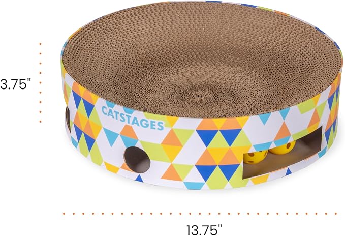 Catstages Bowl Track Scratcher 3-in-1 Ball Track, Scratcher, Lounger, 13.8" | Corrugated Scratch Pad & Lounger + Ball Track Cat Toy with 2 Balls for Interactive Play, Indoor Enrichment, Cats & Kittens