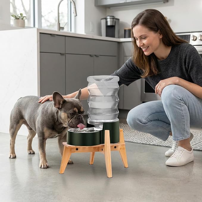 Dog Water and Food Dispenser Stand for Medium Dogs - Adjustable, Bamboo | Use to Elevate, Raise, Hold Gravity or Automatic Food Feeders and Water Bowl Dispensers - Medium