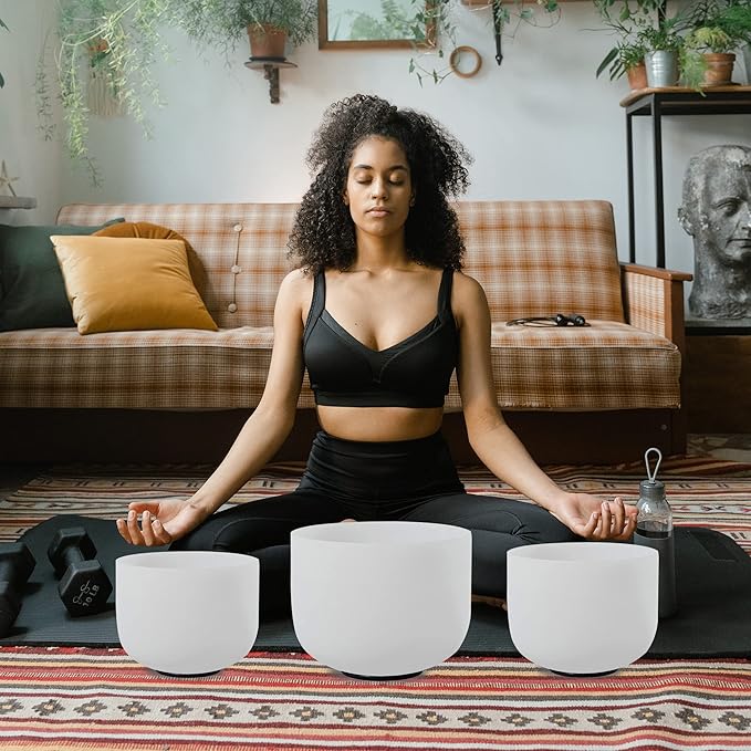 FMTY 7inch 8inch 9inch Crystal singing bowls set sound bowl for healing Mindfulness, Meditation, Yoga, Spiritual and Body Healing Chakra Bowl (D+G+C)