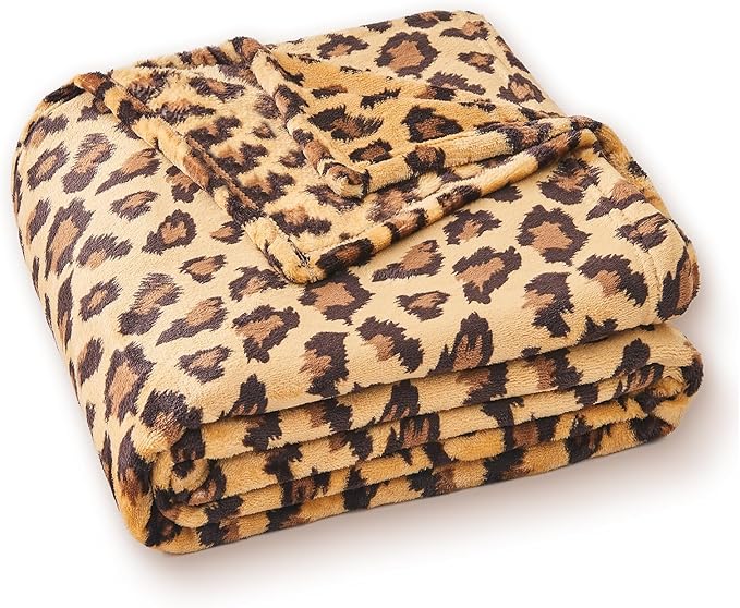 PLEASANT BOULEVARD | Leopard Throw Blanket Fleece, Premium Lightweight Cozy Warm Plush Microfiber Blanket for Couch Sofa and Bed (Dark Brown, Twin (60 x 80 inches))