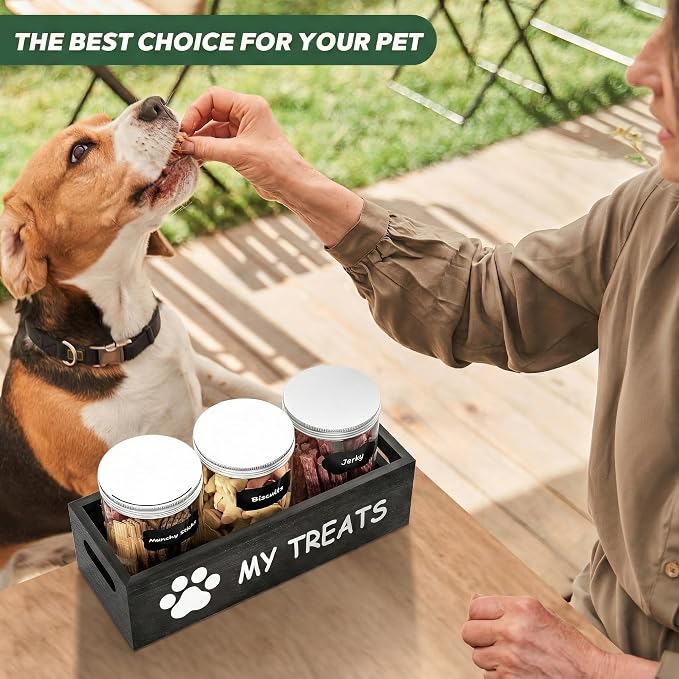 qeerable Dog Treat Container Airtight Storage Jars Set of 3 - Clear Plastic Pet Treat Canister with Lids - Dog Food Container for Countertop Organization (grey)