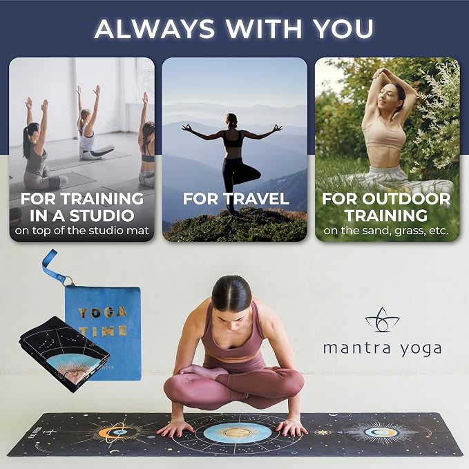Mantra Yoga Travel PRO 1.5mm with Knee Pad - Foldable Fitness & Exercise Mat with Bag | Lightweight, Compact & Eco-Friendly | Non-Slip & Washable | For All Types of Yoga | 72" L x 24" W | 2.6 lbs
