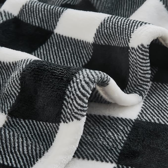 BEDELITE Plaid Fleece Twin Blanket, Black & White Buffalo 60x80 Inches | 100% Polyester Microfibe, Soft Cozy, Lightweight Warm, Classic Buffalo Plaid, Room Decor, Machine Washable, for Couch Bed