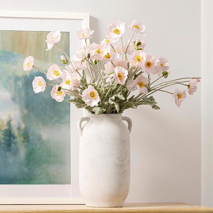 Vanselia Ceramic Flower Vase Home Table Decor Living Room Farmhouse 12 in | Large Tall White Rustic Decorative Flowers Vases Plant Modern Decoration for Kitchen Shelf Coffee Dining Centerpieces Desk