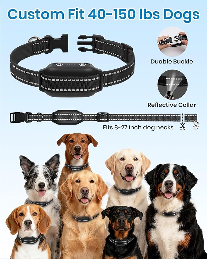 2-in-1 Dog Bark Collar with Remote - 3300FT Auto Anti-Bark, 5 Sensitivity & 9 Beeps, IP67 Waterproof Training Shock Collar for Medium Large Dogs 40-150 lbs - Stop Barking, Jumping & Digging