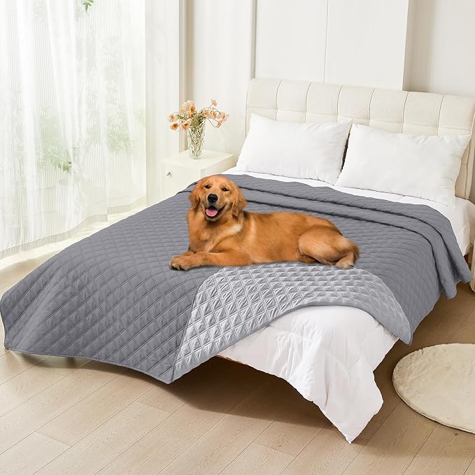 Smiry Waterproof Reversible Dog Bed Cover Pet Blanket | Pet Friendly, Soft Fabric, Washable Dog Blanket for Furniture Bed Couch Sofa, Checkered (82"x120", Grey/Light Grey)