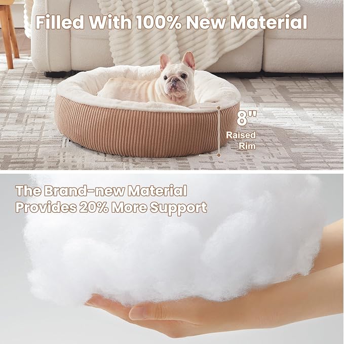 30 inches Calming Donut Dog Bed for Medium Dogs,Brown | Round Pet Bed with Removable&Washable Cover,Plush Faux Fur & Corduroy, Fits Pets up to 30 lbs