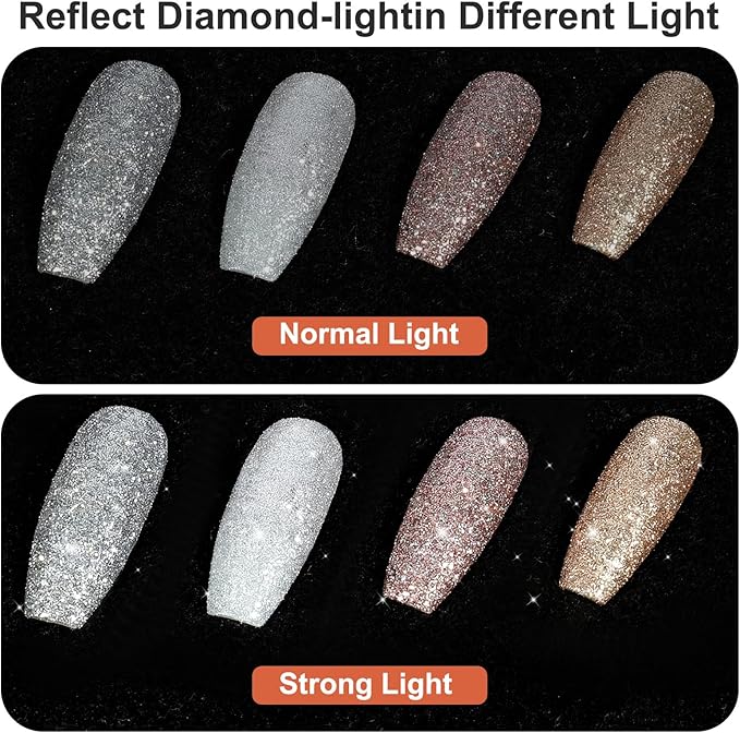 4PCS Diamond Dust Glitter, Sparkling Nail Powder for Crafts, 4 Colors Korean Gel Nail Polish, Holographic & Translucent Setting Powder Kit for Nails Art Supplies Party Wedding