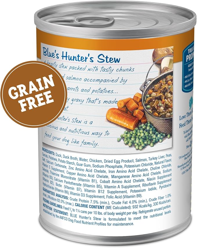 Blue Buffalo Blue's Stew Duck Adult Grain-Free Wet Dog Food, 12.5 oz, 12 ct | Grain-Free, Real Duck First, Hunter's Stew Recipe, Feed as Treat, Topper, or Meal