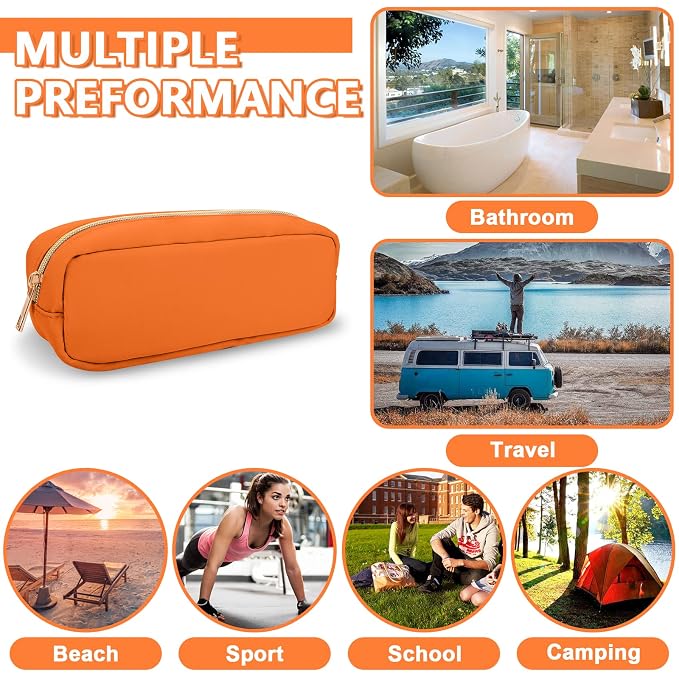 UIXIZQ Small Pencil Case Makeup Bag for Purse, Cute Pencil Pouch Preppy Nylon Makeup Brush Bag with Zipper, Girls Portable Stationery Storage Case Small Pen Bag for Office School College(Slim-Peach)