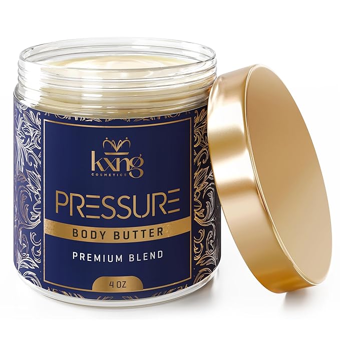 KXNG Cosmetics, Body Butter, Organic Skin Care for Men and Women, Body Moisturizer Lotions and Creams, Raw Shea Butter, Cocoa Butter, Mango, Coconut Oil, Hand, Foot, All Skin Types (Pressure)