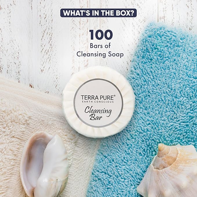 Terra Pure White Tea & Coconut Soap | Travel Size Toiletries Bulk Set for Hotel Essentials | 0.6 oz Bar Soap | 100 Pieces
