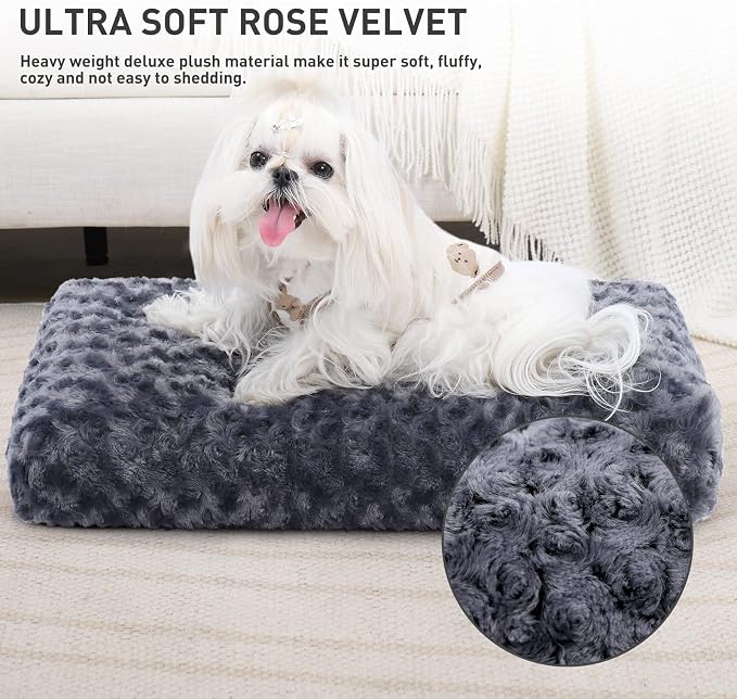 KSIIA Washable Dog Bed Small Dog Crate Bed Plush Pet Mat 21"x13" Dark Gray | Deluxe Plush Comfy Kennel Pad, Anti-Slip Bottom,Deep Sleeping Mat for Small Dogs,Machine Washable for Easy Cleaning