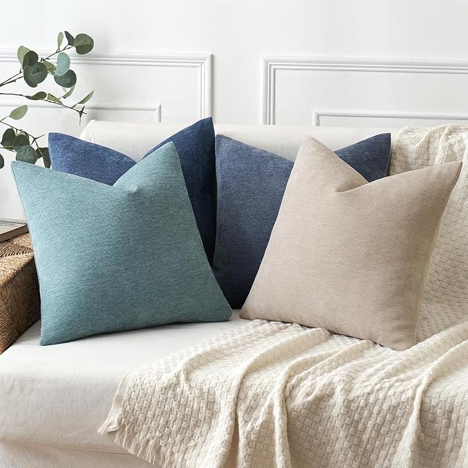 MIULEE Pack of 2 Blue Gray Decorative Pillow Covers 18x18 Inch | Soft Chenille Couch Throw Pillows Farmhouse Cushion Covers for Home Decor Sofa Bedroom Living Room