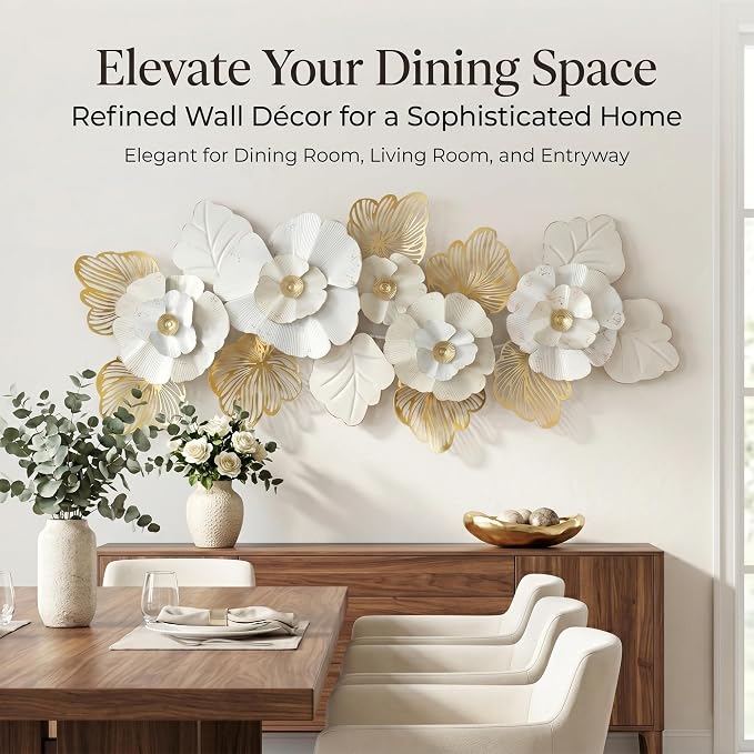 Axioglo 59" Large Wall Decor,3D Floral Metal Wall Art for Living Room | 59" x 27" metal wall decor with layered metal texture, mounting hardware, two-way display