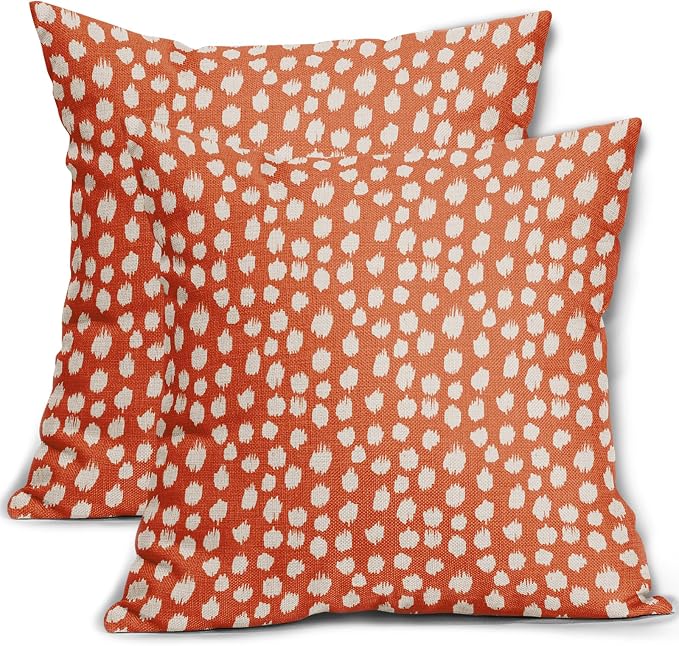 Sweetshow Orange Cream Dots Pillow Covers 18x18 Set of 2 Boho Design Polka Dot Throw Pillows Modern Trendy Print Outdoor Decorative Pillowcase Square Linen Cushion Cases Decor for Sofa Couch Bed