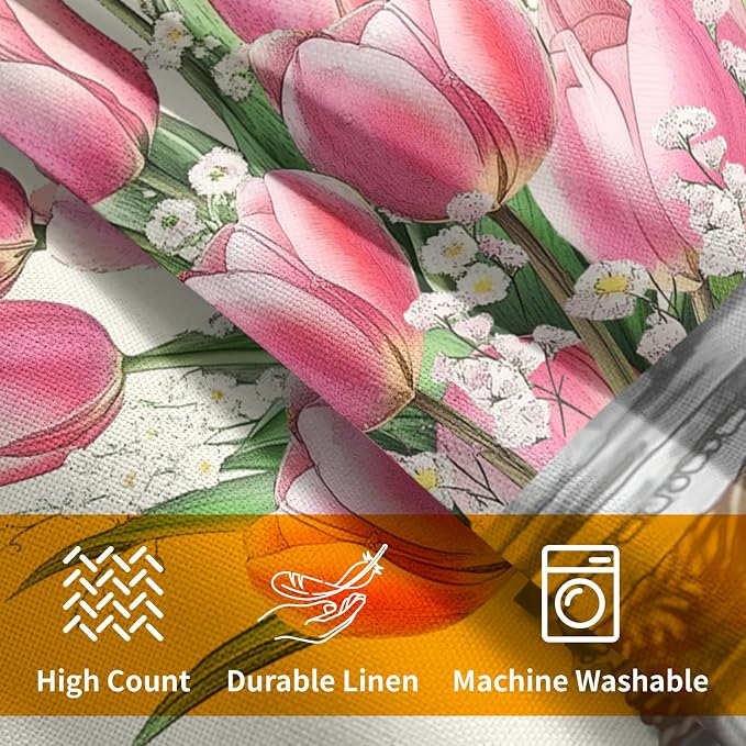 Kawani Spring Flowers Tulip Pillow Covers 20x20 Set of 2 Watercolor Pink Floral Leaves Mason Jar Decorative Pillow Cases Cotton Linen Cushion Cover for Couch Sofa Outdoor Home Decor