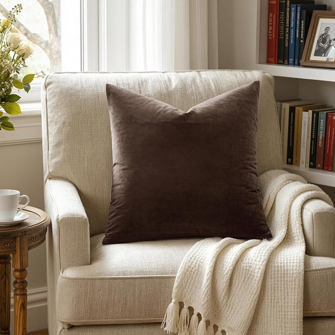MIULEE Velvet Throw Pillow Covers 18x18 Inch Pack of 2 Chocolate Brown | Soft Solid Decorative Pillow Covers, Modern Luxury Home Decor, for Couch Chair Sofa Bedroom Livingroom