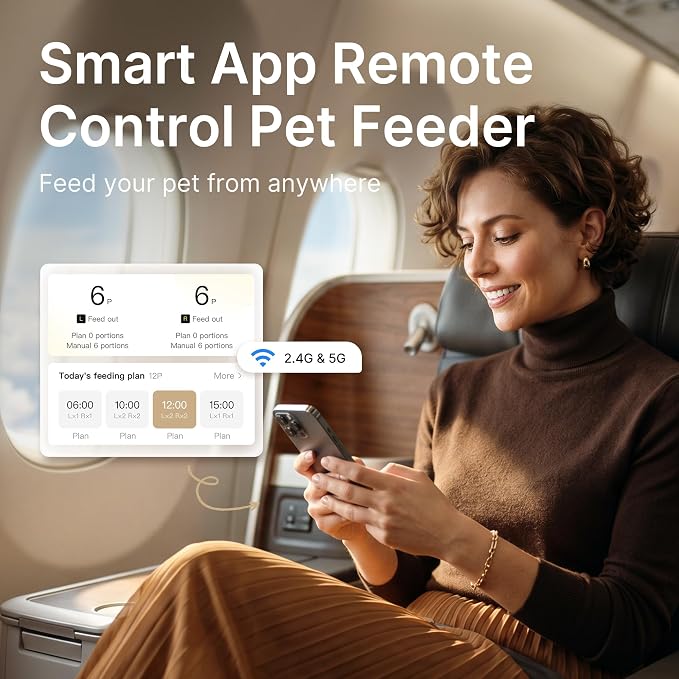 Automatic Cat Feeder for 2 Cats, Dual Cat Feeder with 5G WiFi APP | Cat Food Dispenser App Control, Timed Precise Feeding, Portion Control, 5L Auto Pet Feeder, Double Stainless, Voice Recorder