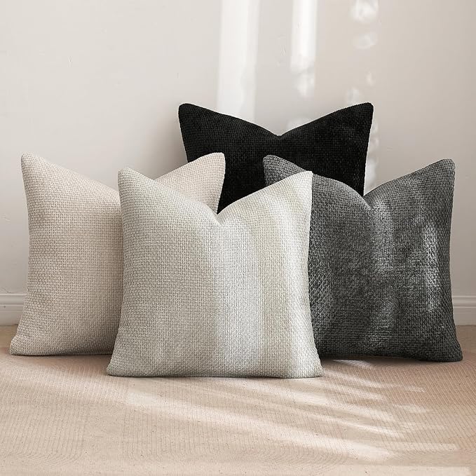 MIULEE Soft Decorative Chenille Pillow Covers Cream Grey 20x20 Pack of 4 | Modern Home Decor, Classic Neutral Set, Couch Throw Pillows, Farmhouse Boho Cushion Covers for Sofa Bed Living Room