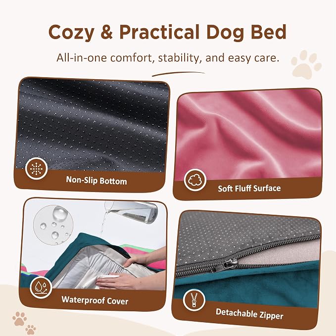 Comfort Expression Orthopedic Dog Bed for Extra Large Dogs with Bolster | Waterproof Dog Couch Bed with Washable Cover & Non-Slip Bottom, Supportive Egg Crate Foam XL Pet Bed, 45x35 Inch