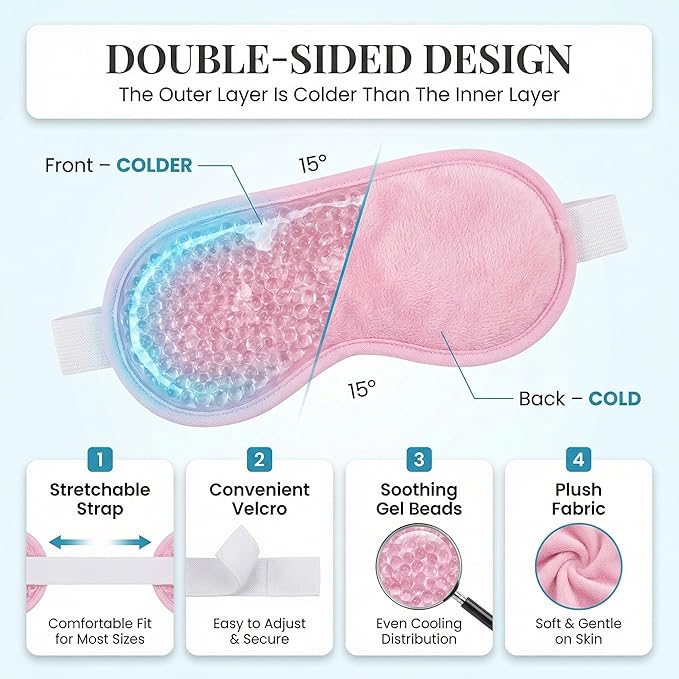 Cooling Eye Mask 2 Pack, Gel Eye Mask Cold Pack for Puffiness, Ice Eye Mask for Puffy Eyes, Hot Cold Compress for Eyes, Reusable Freezer Eye Mask Blue and Pink Color