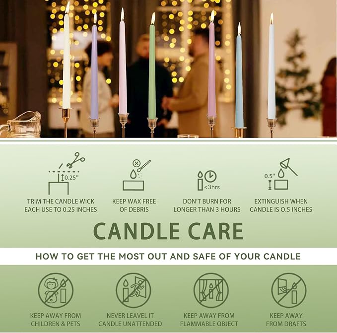 Cedar Scented Taper Candles 10'' Colored Candle Sticks Green Candles Set of 4 | Home Decor Kitchen Decor Wedding Decorations Candles