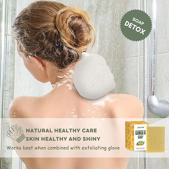 Ginger Soap Lymphatic Drainage Pack 3 - Anti-Cellulite Skin Tightening - Natural Ingredients Detox Soaps for Deep Clean Shower, Detoxification, Rejuvenating