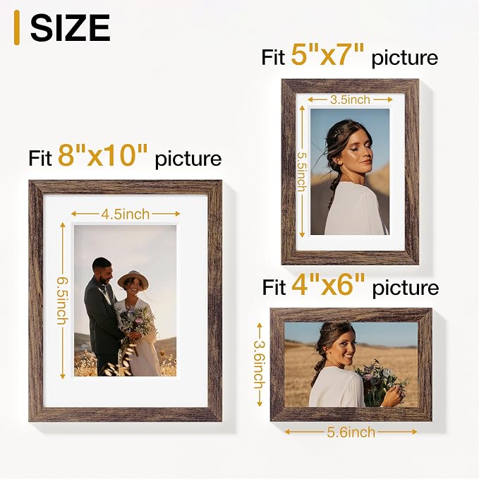 Vittanly 15 Pack Picture Frames Collage Wall Decor, Wall/Tabletop Display | Brown, Multi-Size Gallery Wall Frame Set: 3pcs 8x10, 6pcs 5x7, 6pcs 4x6. Picture Frame Set for Family
