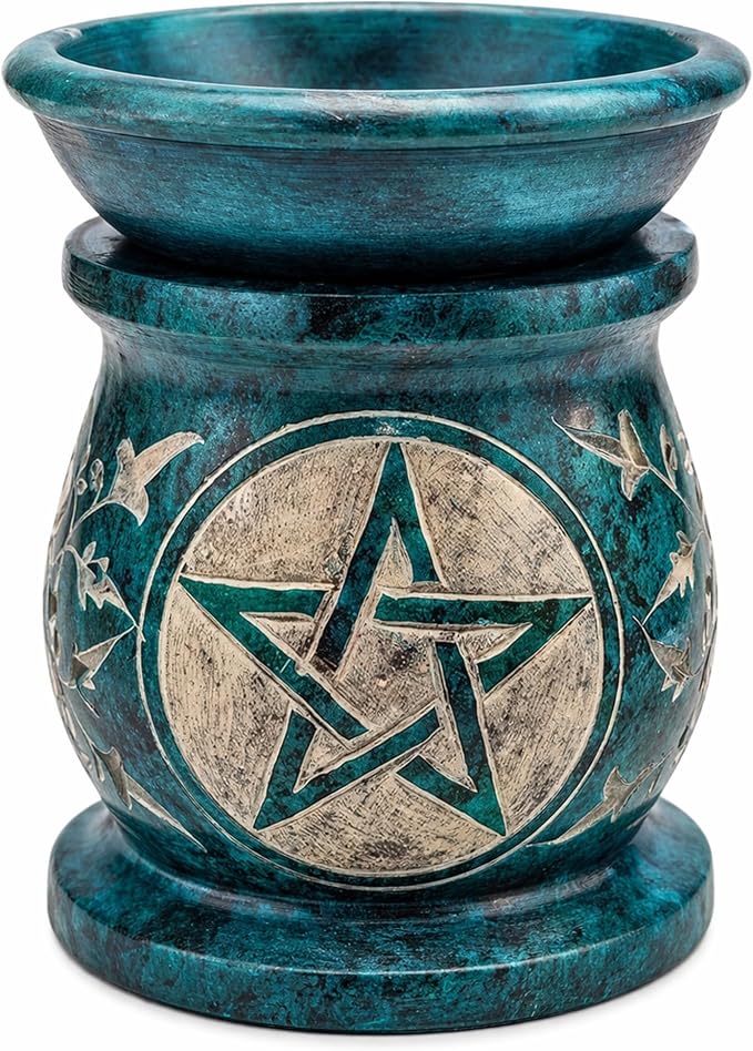 SOUL STICKS Stone Soapstone Aroma Lamp Stylish Beautiful Elegant Decorative Handcrafted Aroma Wax Burner Oil Diffuser for Aromatherapy, Meditation and Home Fragrance with Tealight Holder, 3 (Blue)