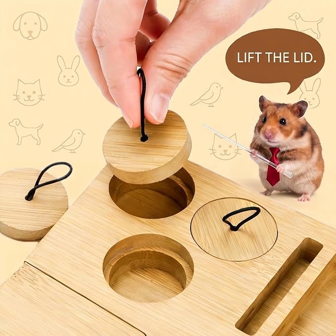 6-in-1 Guinea Pig Foraging Toys, Bamboo Hamster Enrichment Toys, Snuffle Puzzle Feeder with Hide Treats for Small Animals, Rabbits, Chinchilla, Rat