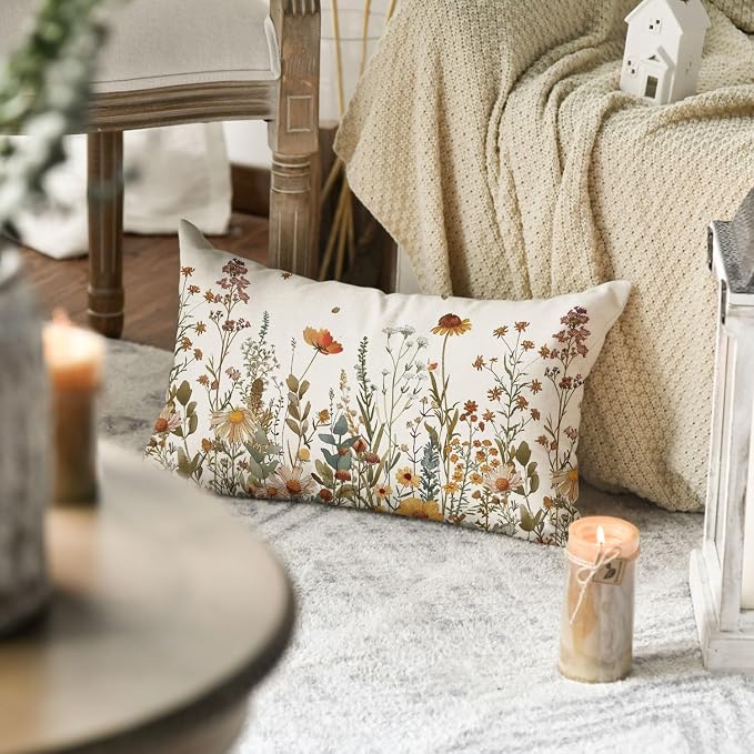 AVOIN colorlife Fall Flowers Throw Pillow Cover 12x20 Inch | Seasonal Autumn Thanksgiving Harvest Decoration for Sofa Couch Farmhouse Living Room Decor