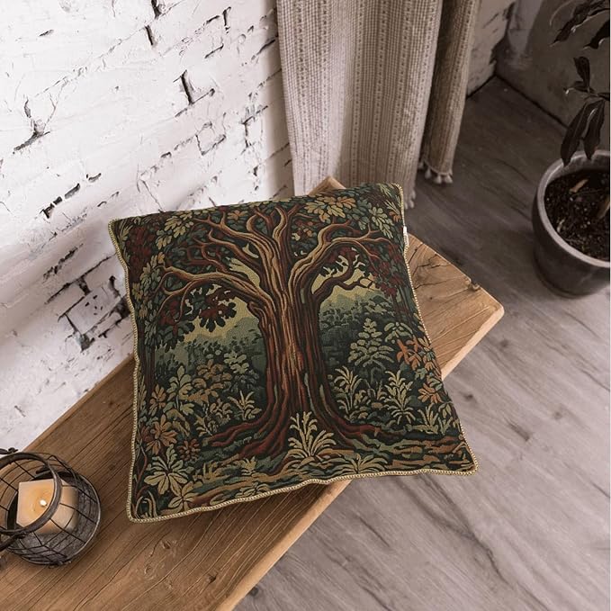 Vintage Forest Tree Velvet Pillow Covers 20x20 Inch Green Retro Tapestry Throw Pillows for Couch Cushion Covers Pillowcase Boho Farmhouse Pillow Cases for Sofa Bed Bedroom