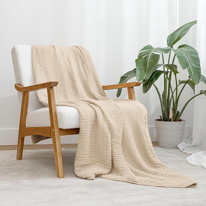 Comfy Cubs Adult Muslin Blanket 50x60” Throw Swaddle Blankets, Sand | 6 Layer Soft, Breathable & Lightweight Muslin Adult Blanket - Machine Washable & Designed in the US Bedding for All Seasons