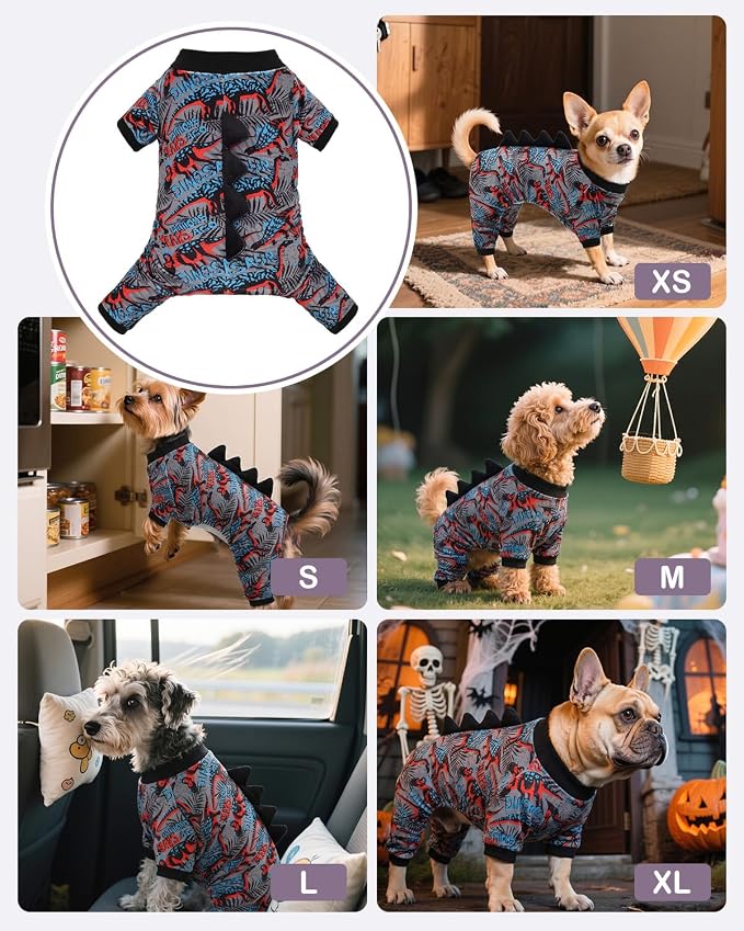 CuteBone Dinosaur Costume Dog Pajamas, Stretchy Spandex Crystal Velvet Sleepwear Coat for Small Dogs, Soft & Warm Pet Outfit Clothes for Cold Weather, Cozy Pullover Design COSP20M