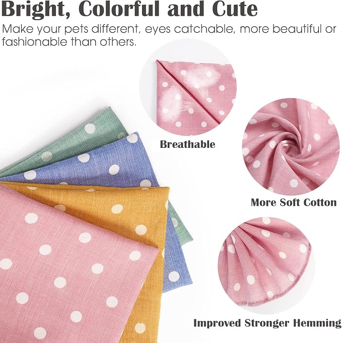 4PCS Spring Dog Bandanas Cat Birthday Cute Soft Cotton Puppy Scarfs Washable Daily Handkerchief Pink Green Blue Orange Comfortable Gifts, Adjustable Accessories for Small Medium Large Girl Boy Pup Pet