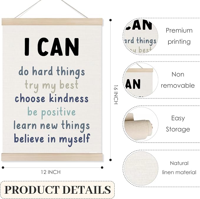 Koesus Inspirational Classroom Blue Wall Art Poster Hanger Frame 12x16 Inch Set of 3, Positive Affirmations for Kids, Motivational Canvas Pictures Prints Framed Wall Decor for Classroom Kids Room