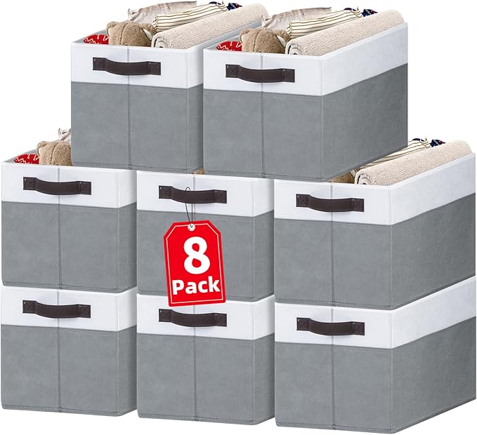 Large Storage Baskets 8 Pack Versatile Fabric Storage Bins for Closet Cabinet Wardrobe Nursery Pantry | Nursery Organizer Bins for Baby Diaper Toys Clothes | Housewarming Mothers Day Gift