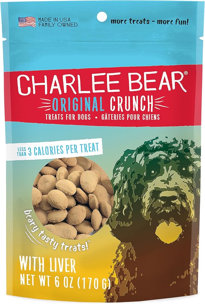 Charlee Bear Original Dog Training Treats, Chicken Liver, 6 oz | Pocket-sized Training Treats, Crunchy Dog Treats, Limited Ingredient Recipe, Under 3 Calories per Treat, Made in USA