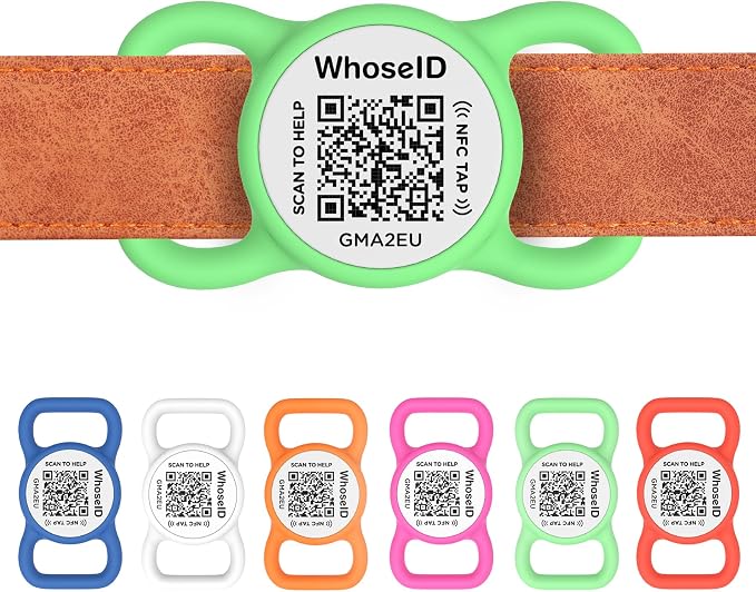 QR Code Dog Tag with NFC, Personalized Pet ID Tag, Silent Silicone Dog ID Tag, Modifiable Pet Online Profile, Multiple Emergency Contact, Scan QR Code Send Location Email (Regular, Green)