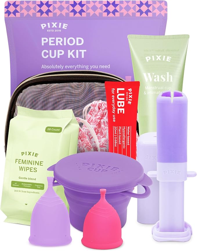 Pixie Menstrual Cup Kit - Best Period Cup Starter Kit for Feminine Care - Proven to Be What You Need to Become A Successful Cup User - 100% Medical-Grade Silicone - Tampon Alternative
