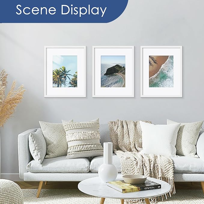 16x20 Picture Frame Set of 6, Wall Mount Display, White | Display Pictures 11x14 with Mat or 16x20 Without Mat, Horizontal or Vertical, Gallery Wall Frame Set, Wedding Birthday Gifts