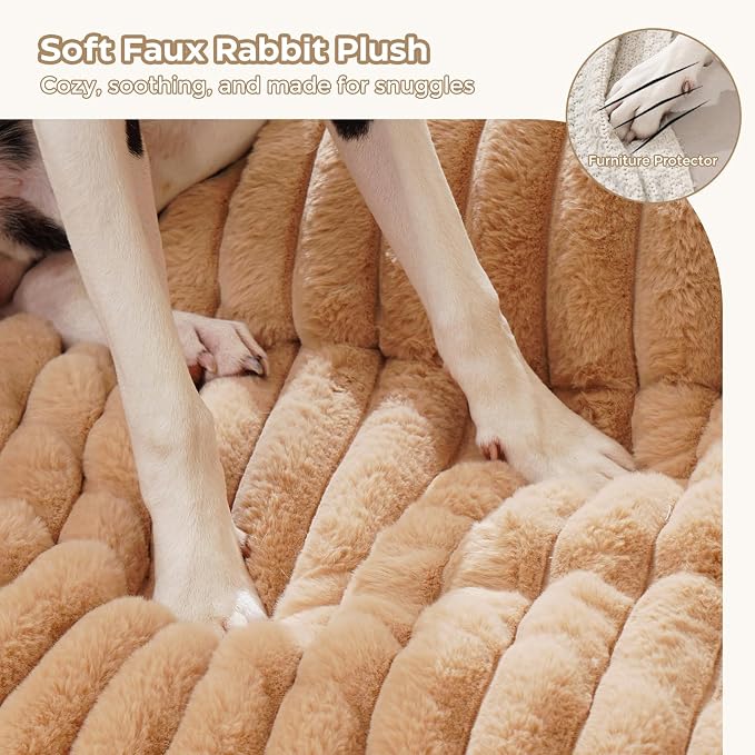 Avont Breathable Dog Couch Mat, Non-Slip Sofa Protector with Soft Plush | Available with Faux Rabbit Fleece and Washable Cover, in M and L, Dark Grey, Light Grey, Brown